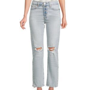 Levi's Premium Wedgie Straight Jeans Size 26x26 Distressed Destroyed Ripped Blue